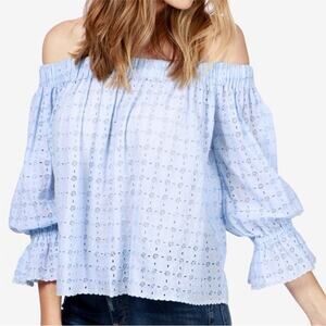 Lucky Brand Blue off shoulder eyelet blouse cotton size large